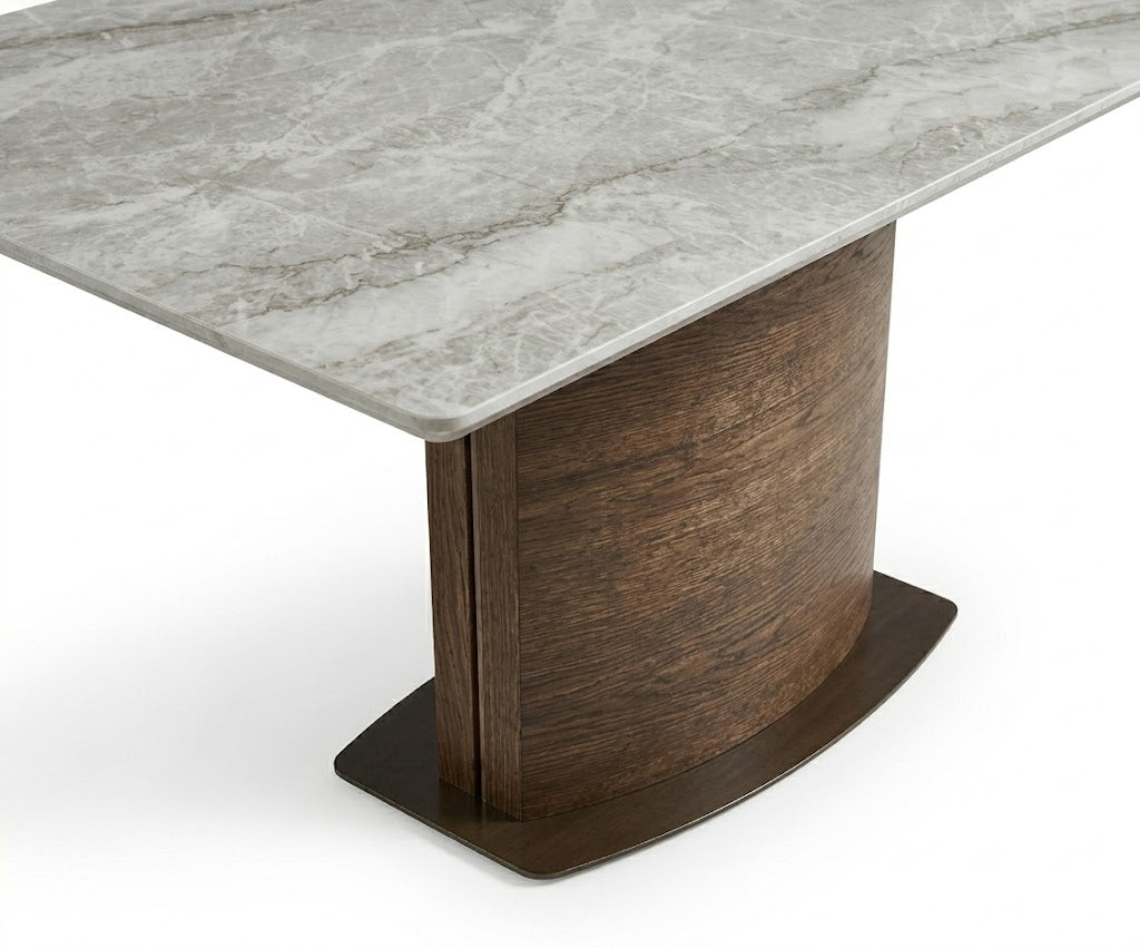 017/FJ09 dining table in a bright dining room beside a marble fireplace