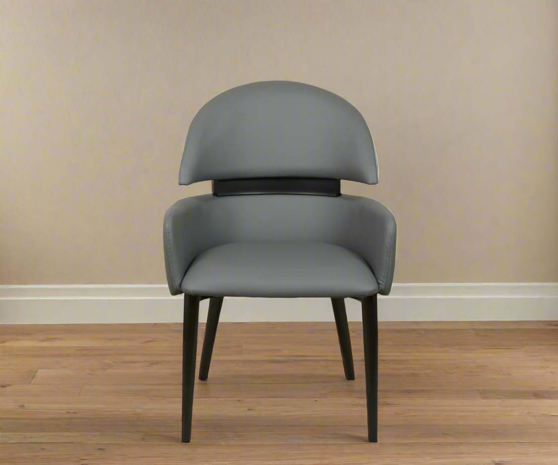 104 modern woven-texture armchair in grey, angled view on a wood floor