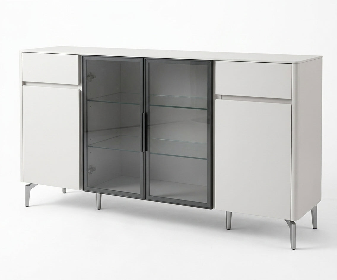 127-6 white contrast cabinet beneath artwork in a bright living room