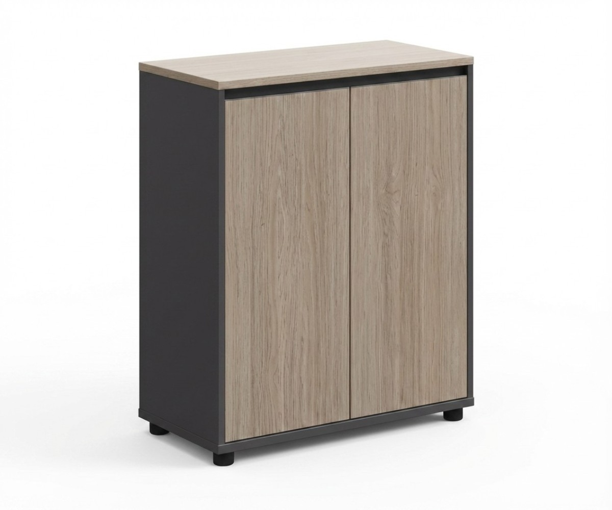 18-108G oak charcoal credenza beside a blue armchair in a bright room