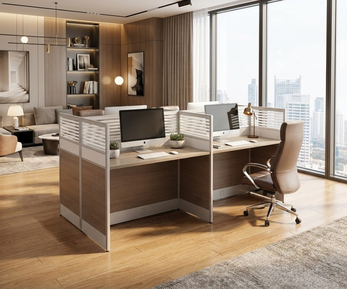 18-4H Oak Cubicle Workstation 4-Seater