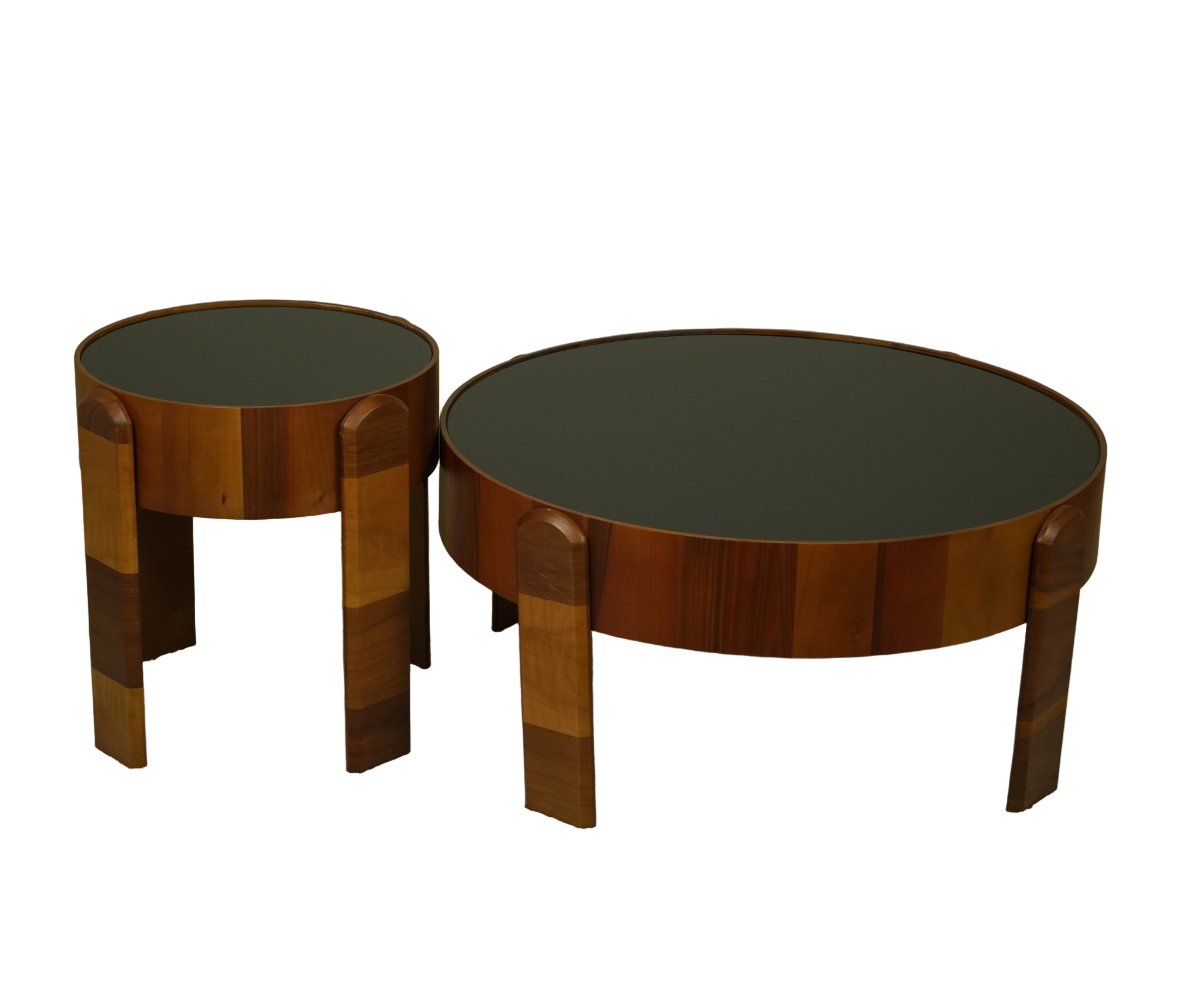 185 walnut arched nesting set in a bright fluted-panel living room