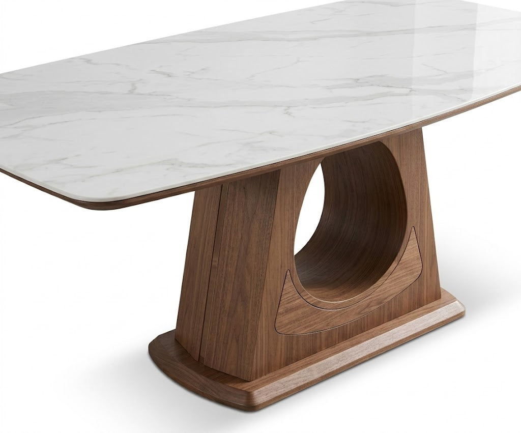 186/8-013 dining table in a bright dining room beside a walnut sideboard