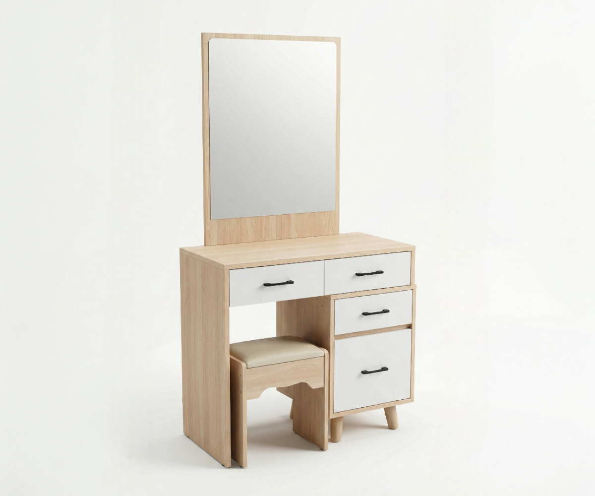 201 minimalist storage dresser in a grey bedroom beside a fiddle-leaf fig