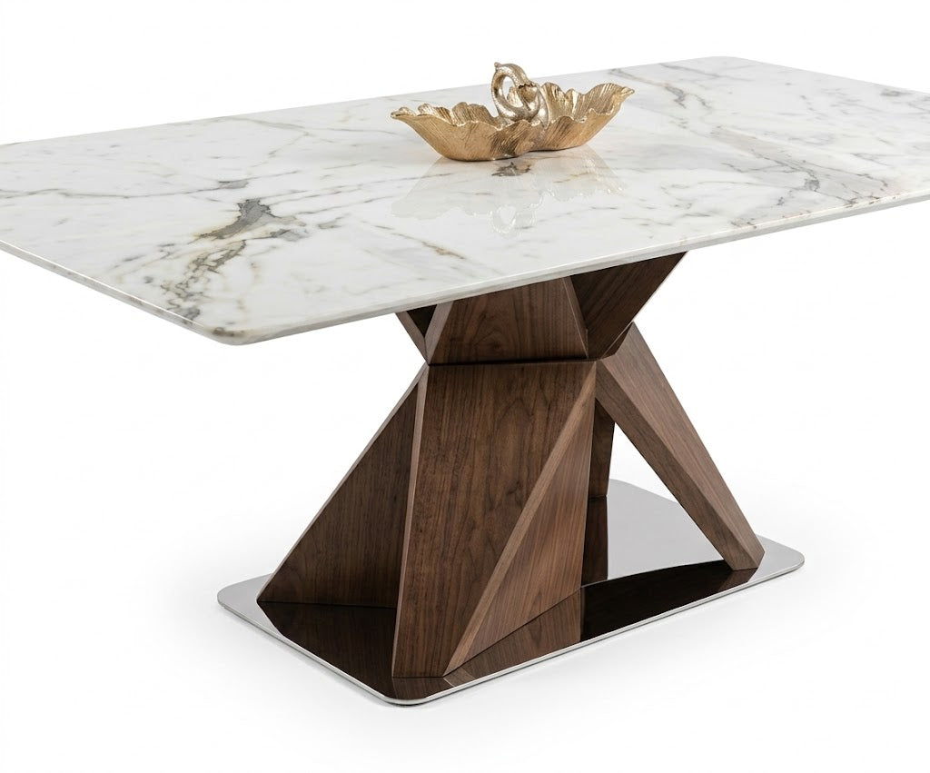 202/SY19 dining table in a warm dining room with a linear chandelier