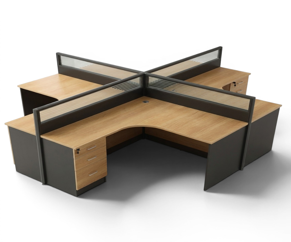 2040 oak workstation 4-seater with screens in a bright open-plan office