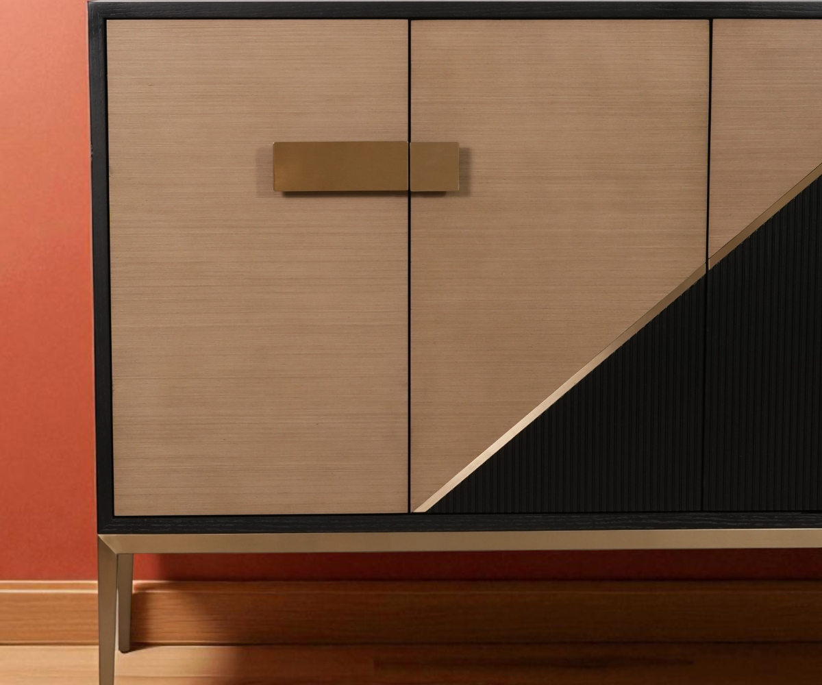 20501 two tone cabinet beneath artwork beside a fiddle-leaf fig