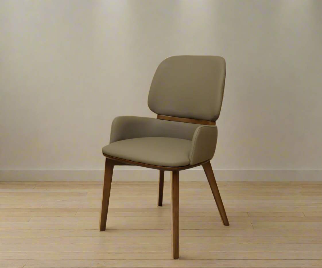 313 sculptural mid-century dining chair, angled view on walnut legs