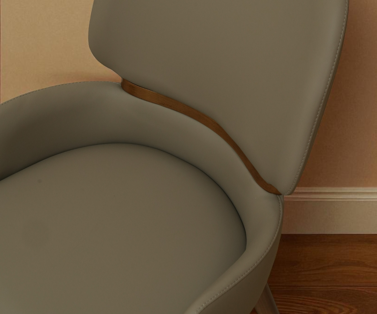 313 sculptural mid-century dining chair, angled view on walnut legs