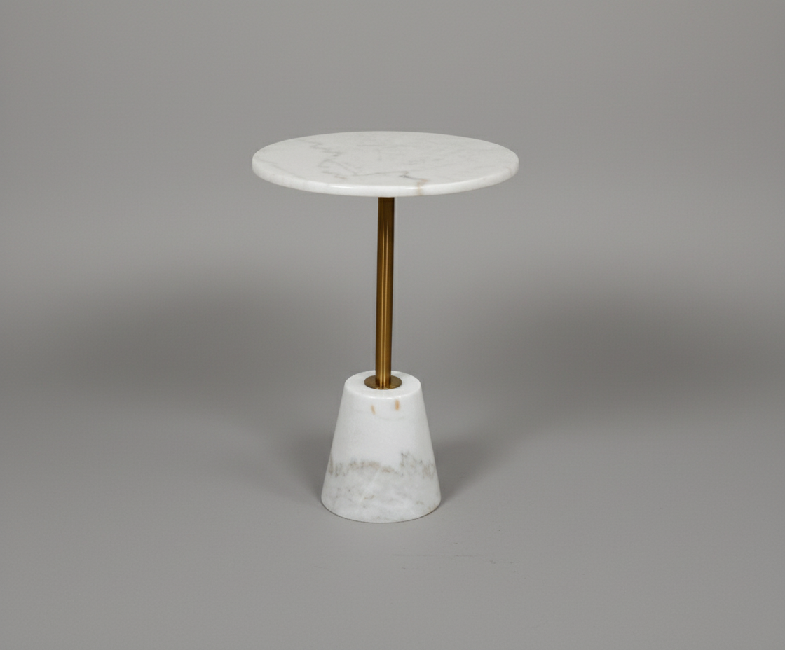 497# white marble pedestal, front view with a conical marble base