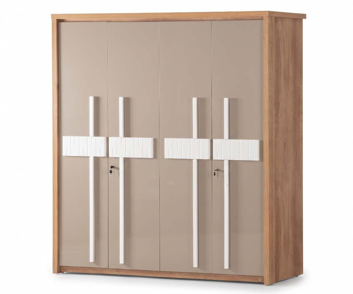 Felcity four door wardrobe with beige doors and wood-look frame
