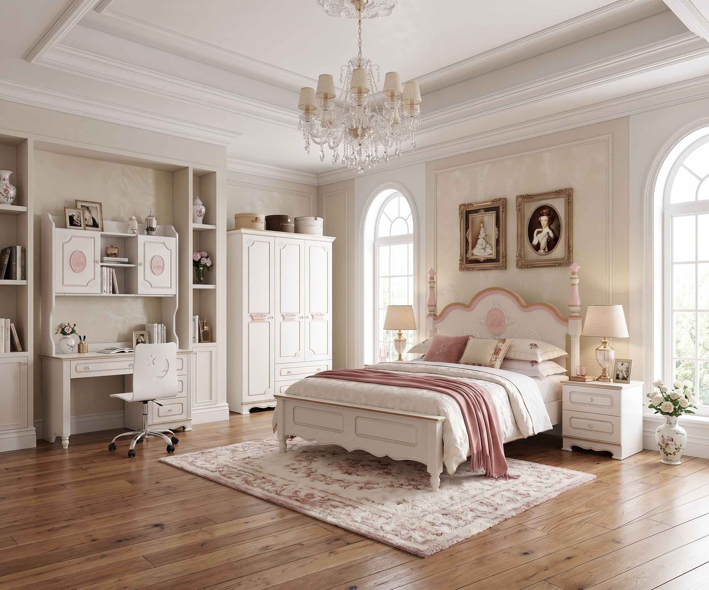 507 kids bedroom set staged in a classic room under a crystal chandelier