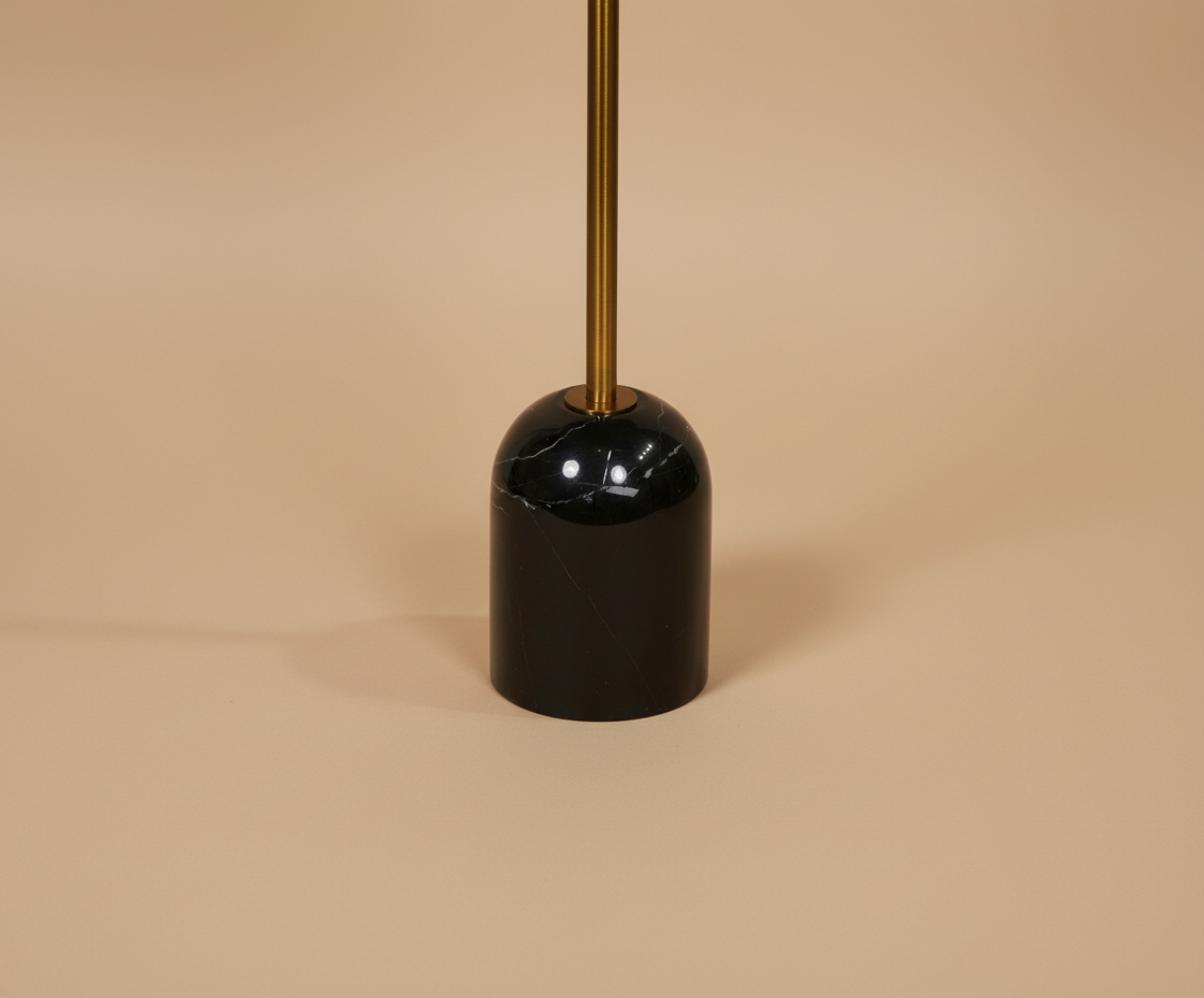 580# black wooden table, front view with a black marble top on a domed base