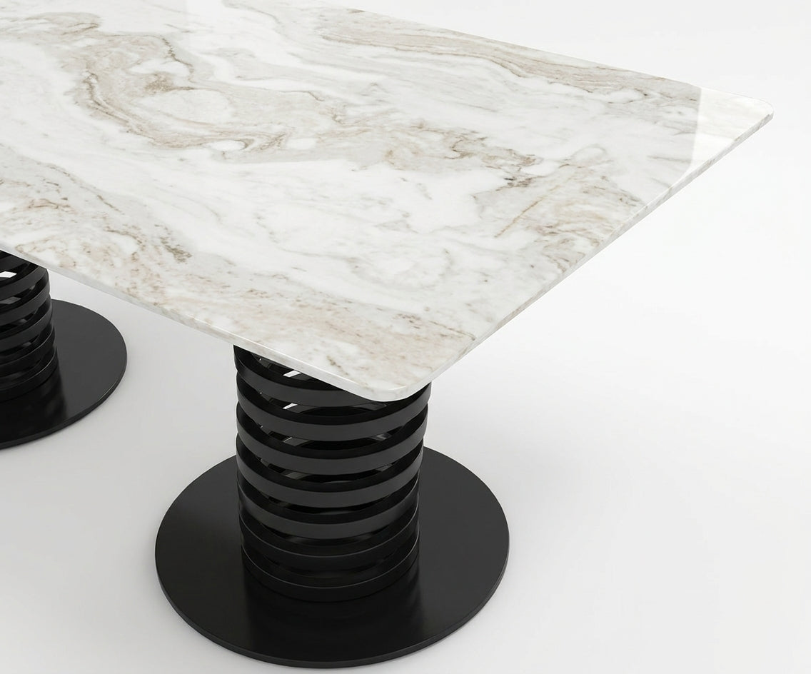 6678 dining table in a bright dining room with six upholstered chairs