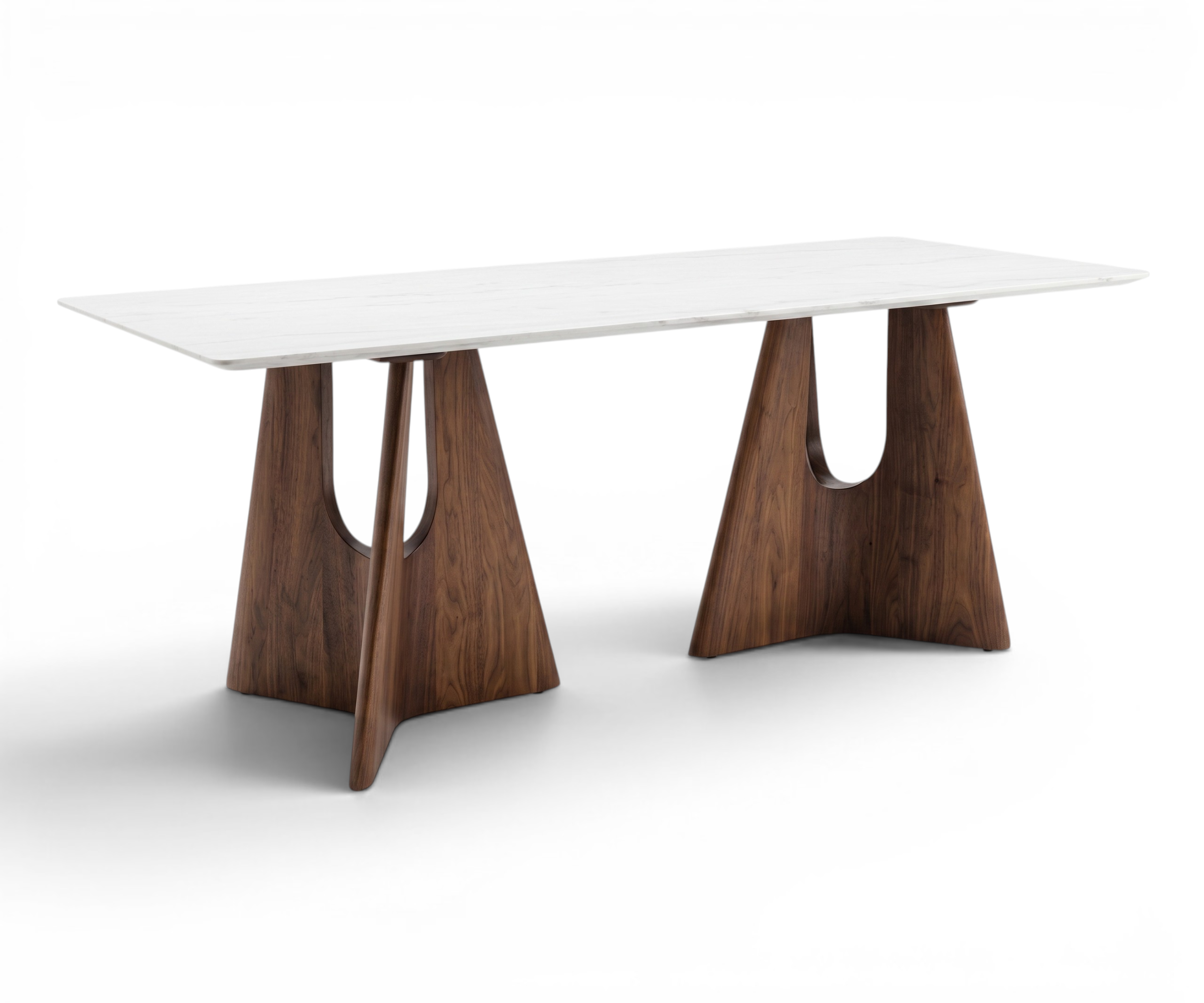673 Onyx dining table in a city-view dining room at dusk