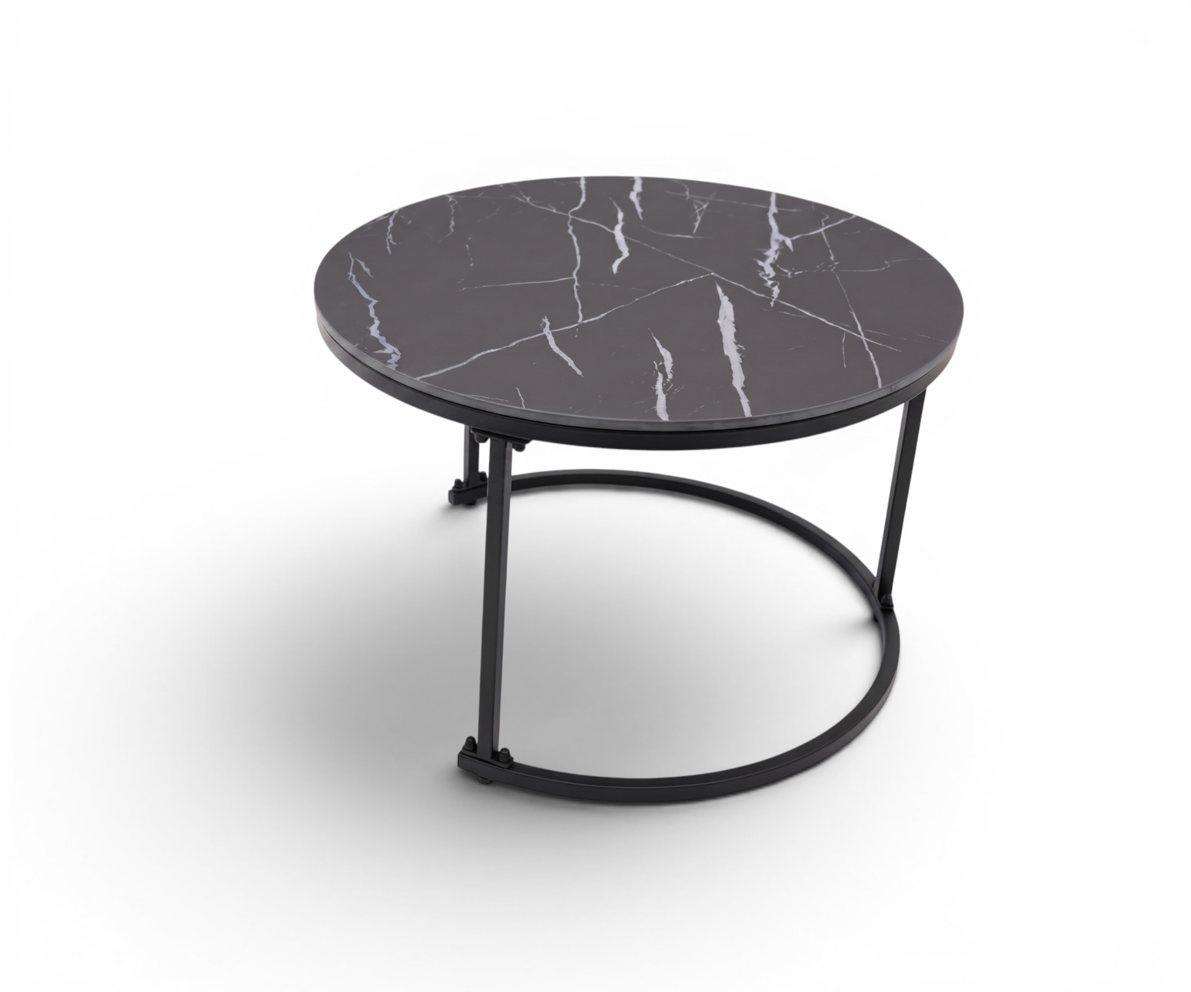 682 marble nesting tables in a city-view living room at dusk
