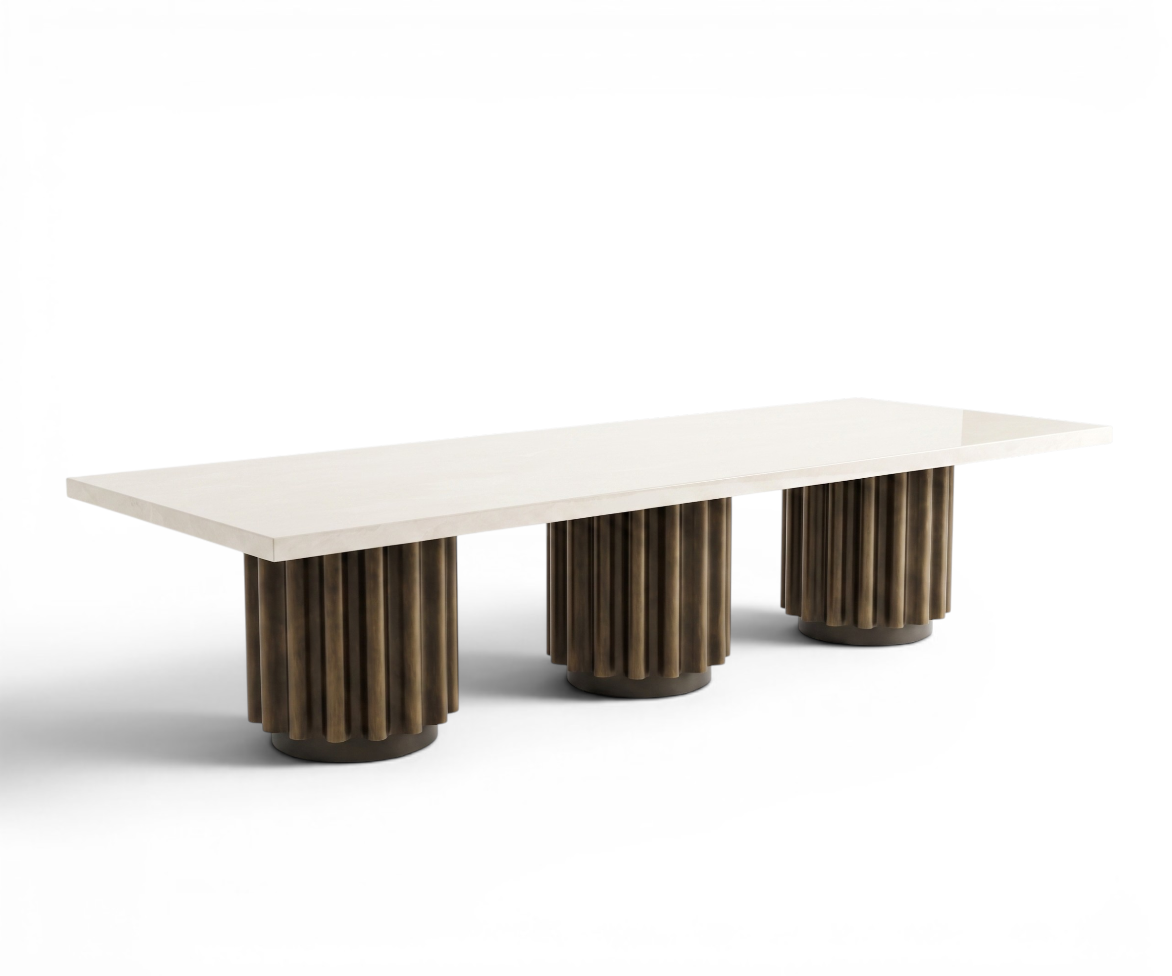 7007 Onyx dining table in a bright dining room with green velvet chairs
