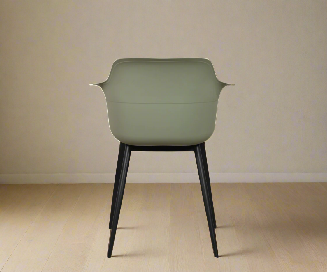 8099 ergonomic bucket chair with black legs, front view in sage with a grey seat