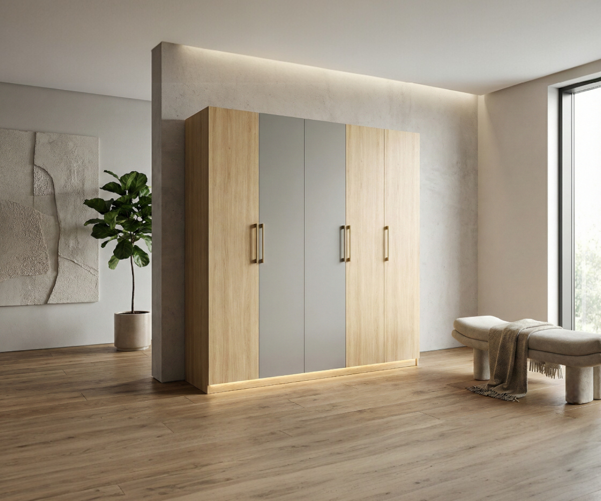 811-5 large two-meter wardrobe in a bright minimalist room with a daybed