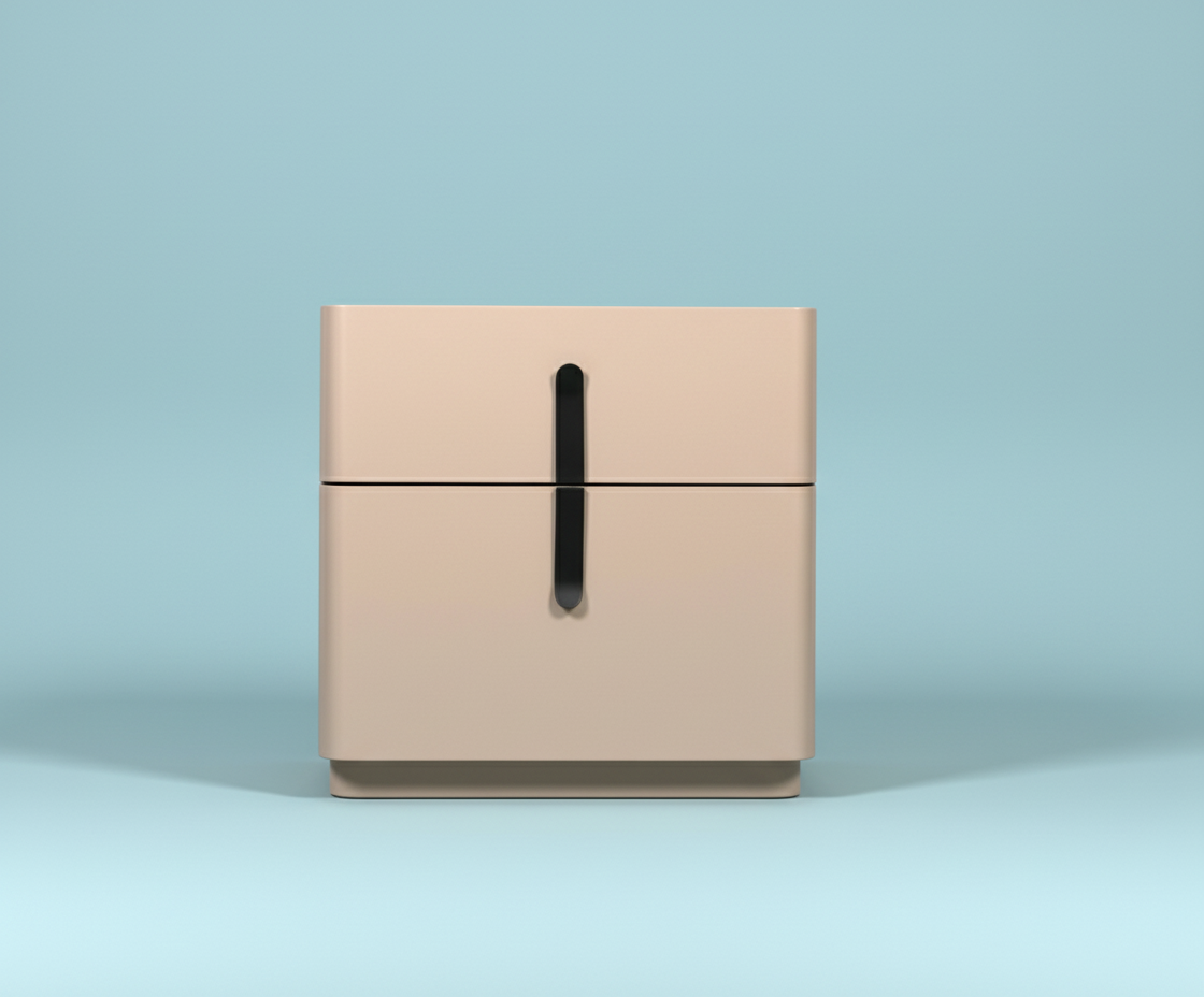 83# taupe drawer nightstand, front view with a long dark centre pull
