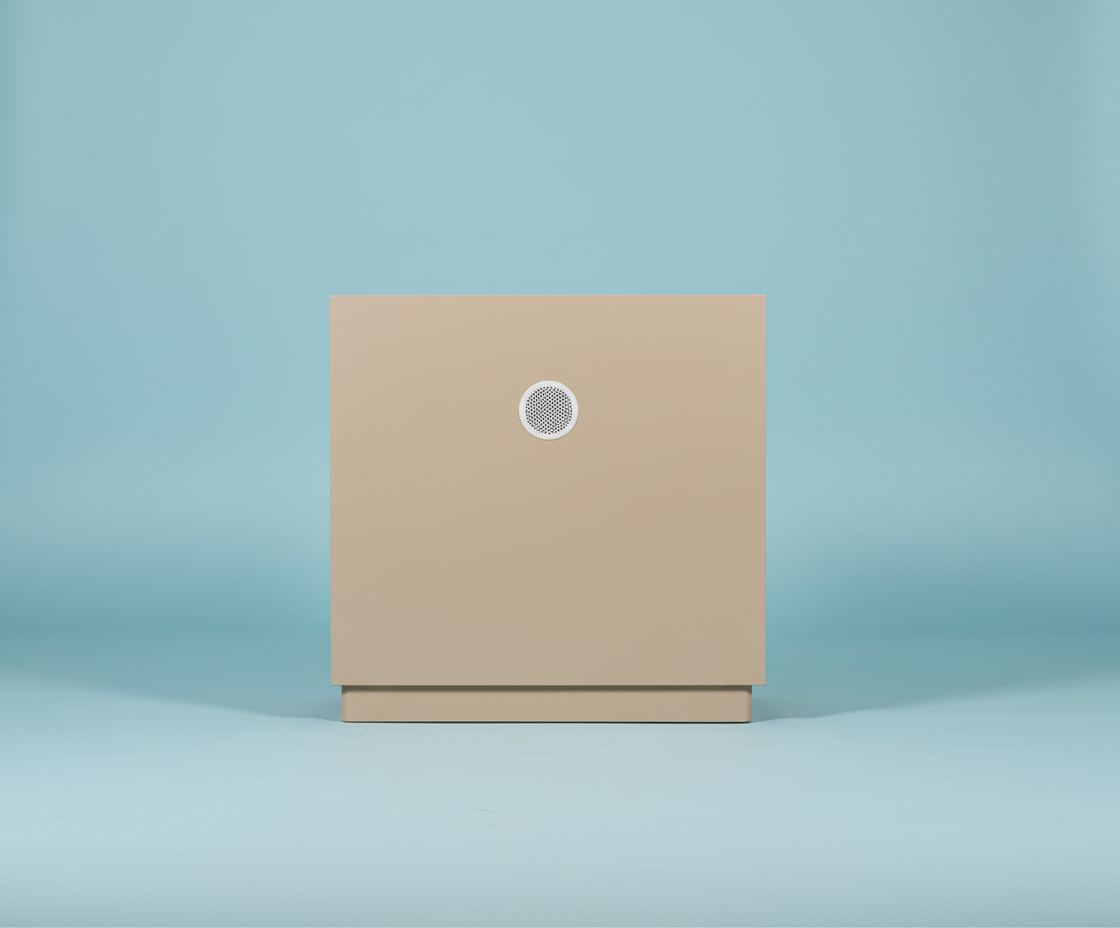 83# taupe drawer nightstand, front view with a long dark centre pull