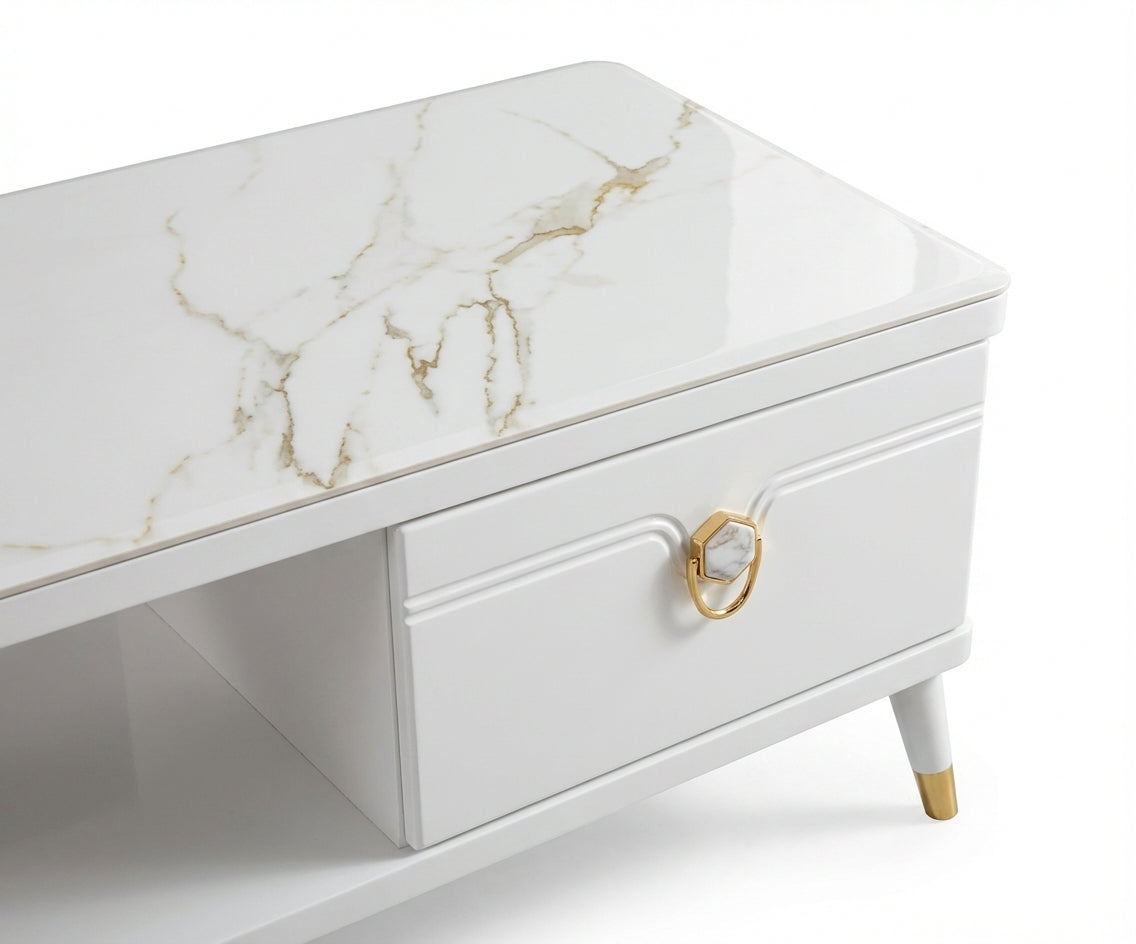89-101 white marble table in a bright room with a marble fireplace