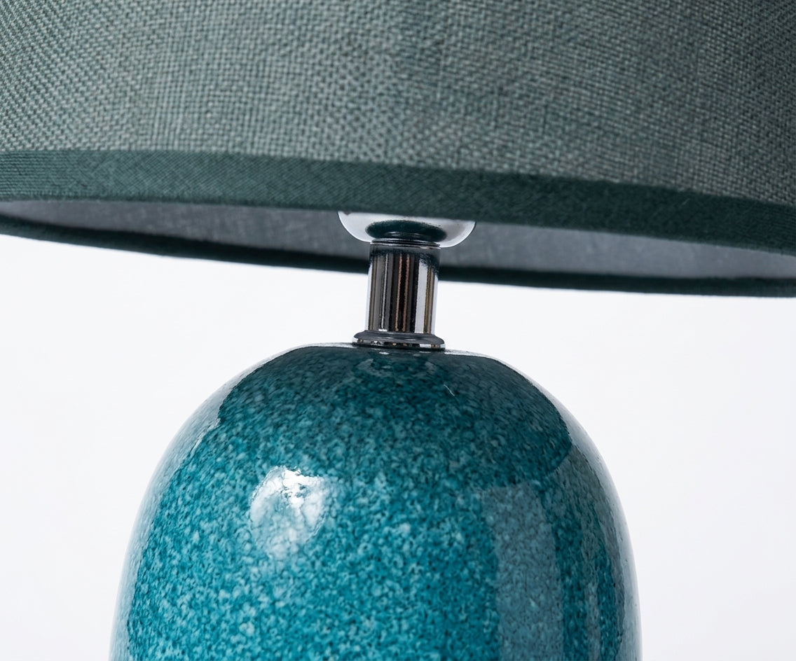 Textured Teal Table Lamp with Gray Shade