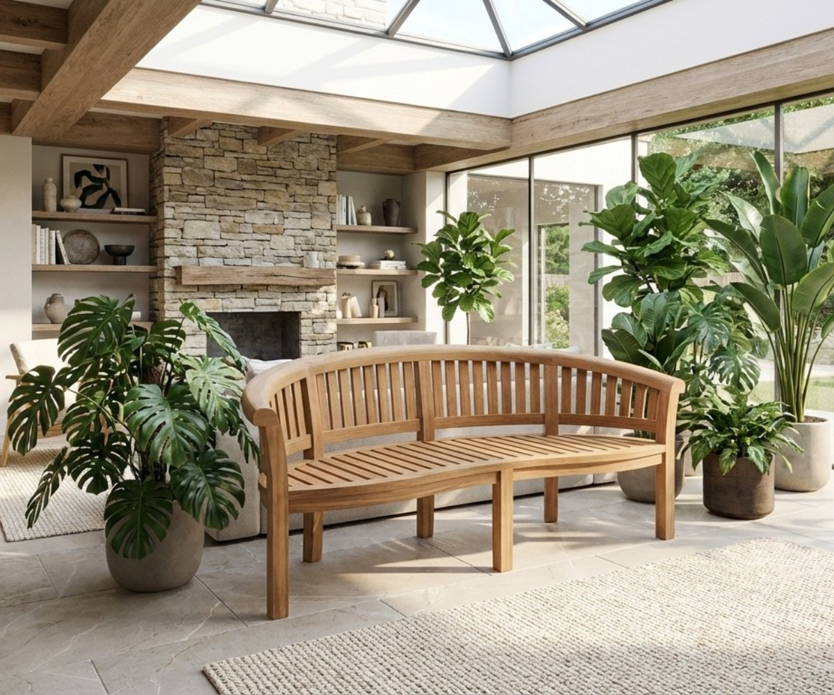 Banana Crescent Teak Bench