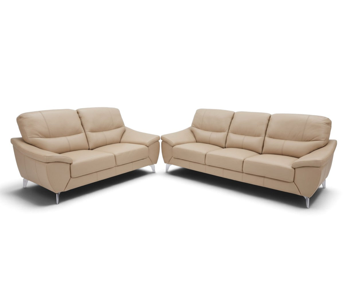 SFC002 beige microfiber sofa set with 3-seater and 2-seater and chrome legs
