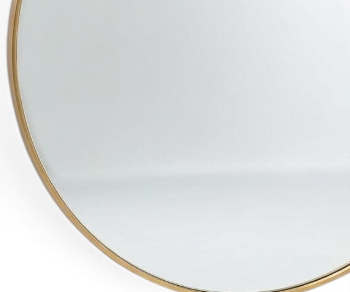 Circular brass-framed mirror for bathroom, hallway, and bedroom walls