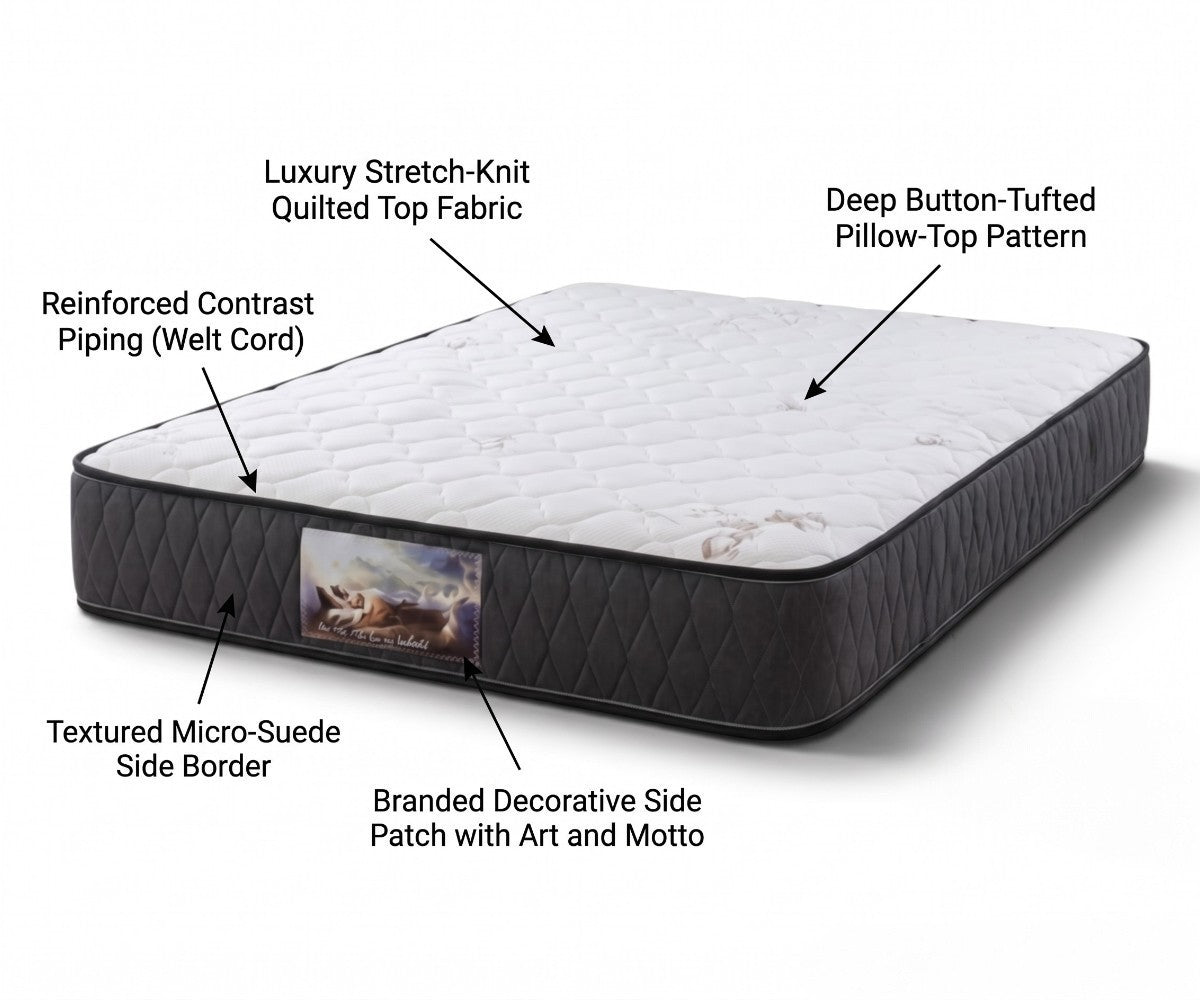 Luxury pillow-top mattress with button-tufted quilted stretch-knit surface