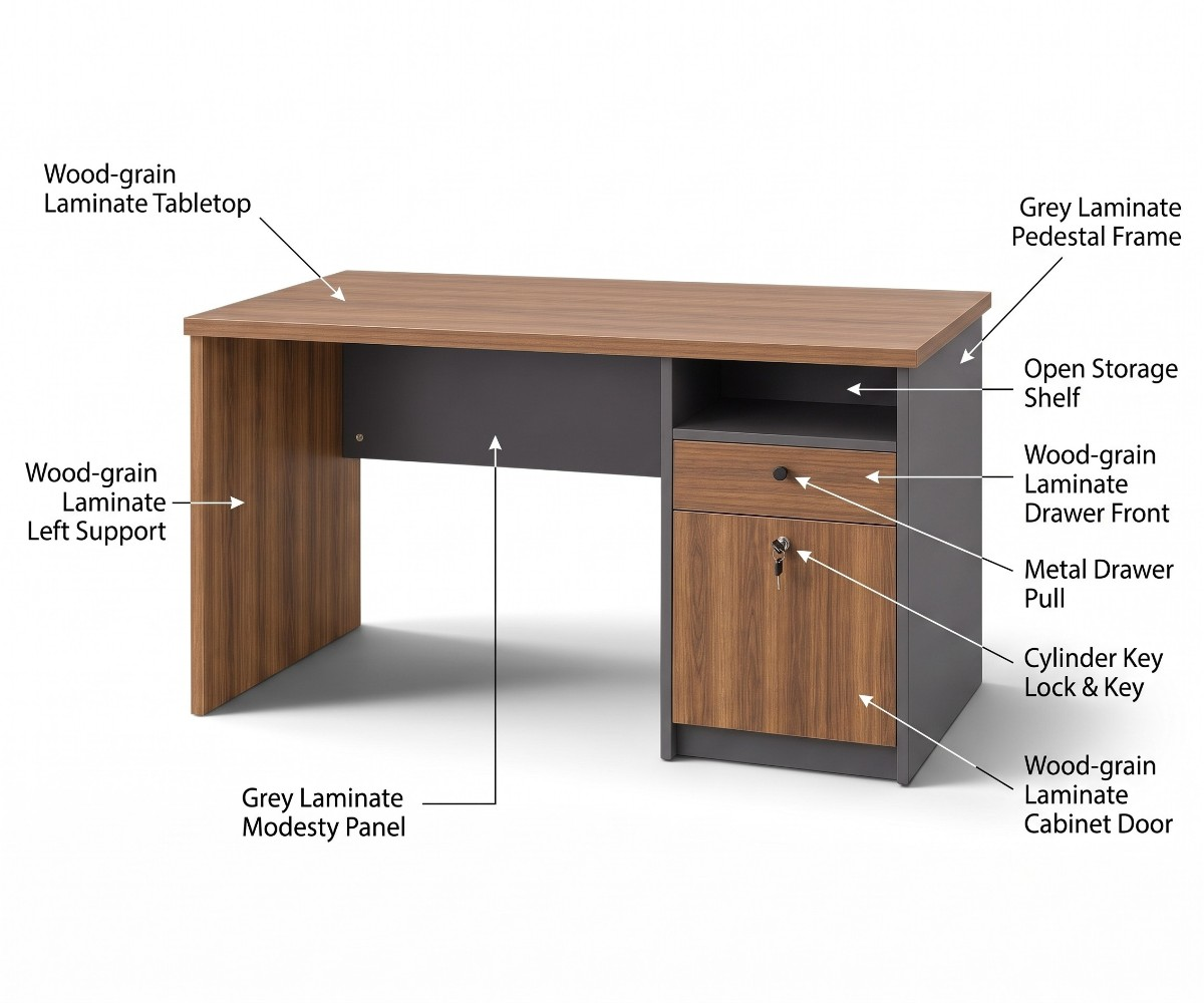 Modern Wooden Office Desk with Lockable Storage Cabinet