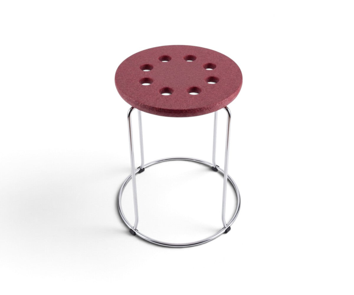 Compact round seat stool with chrome legs and ring base