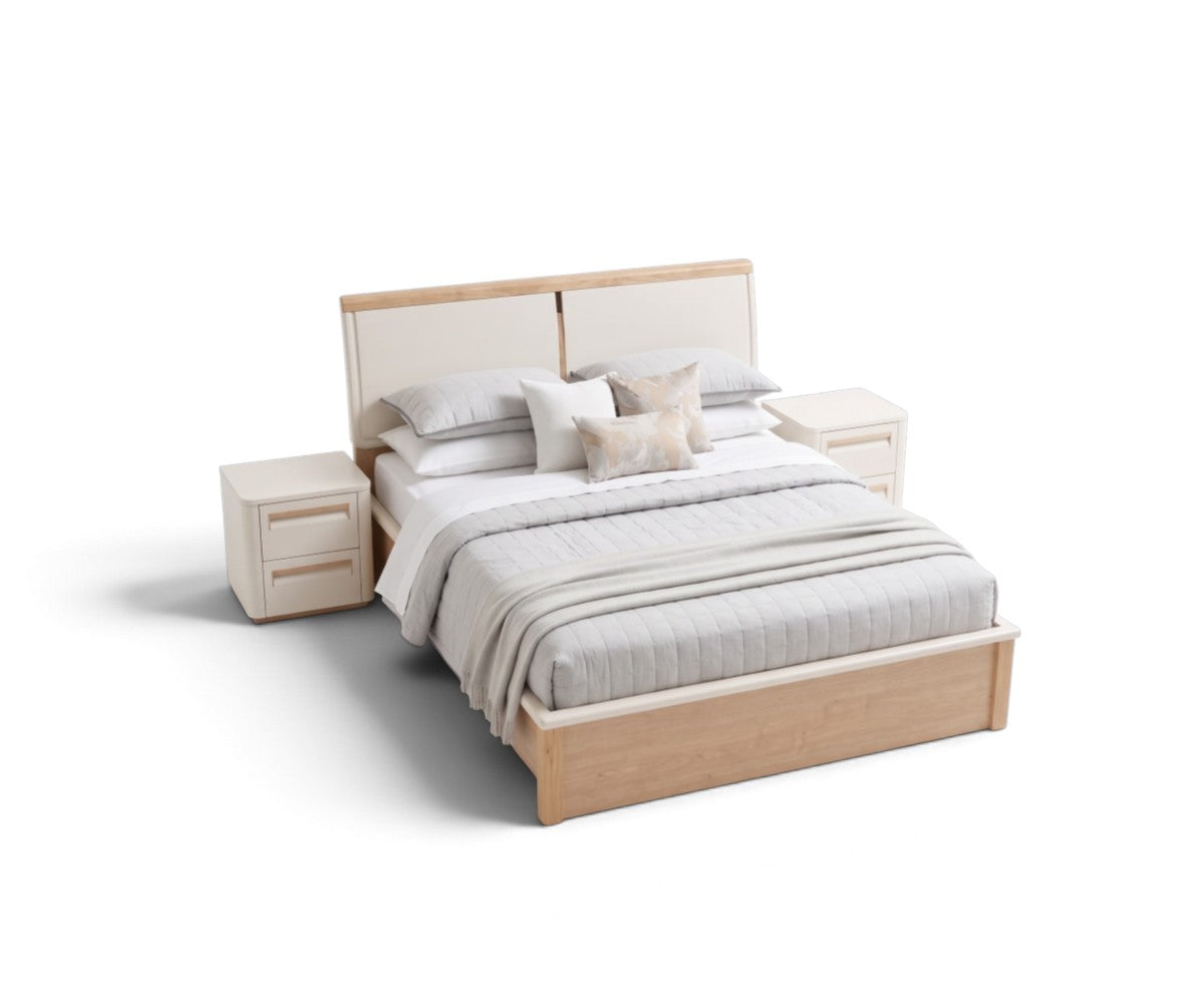 Contemporary bedroom set in high-gloss lacquer and textured wood veneer