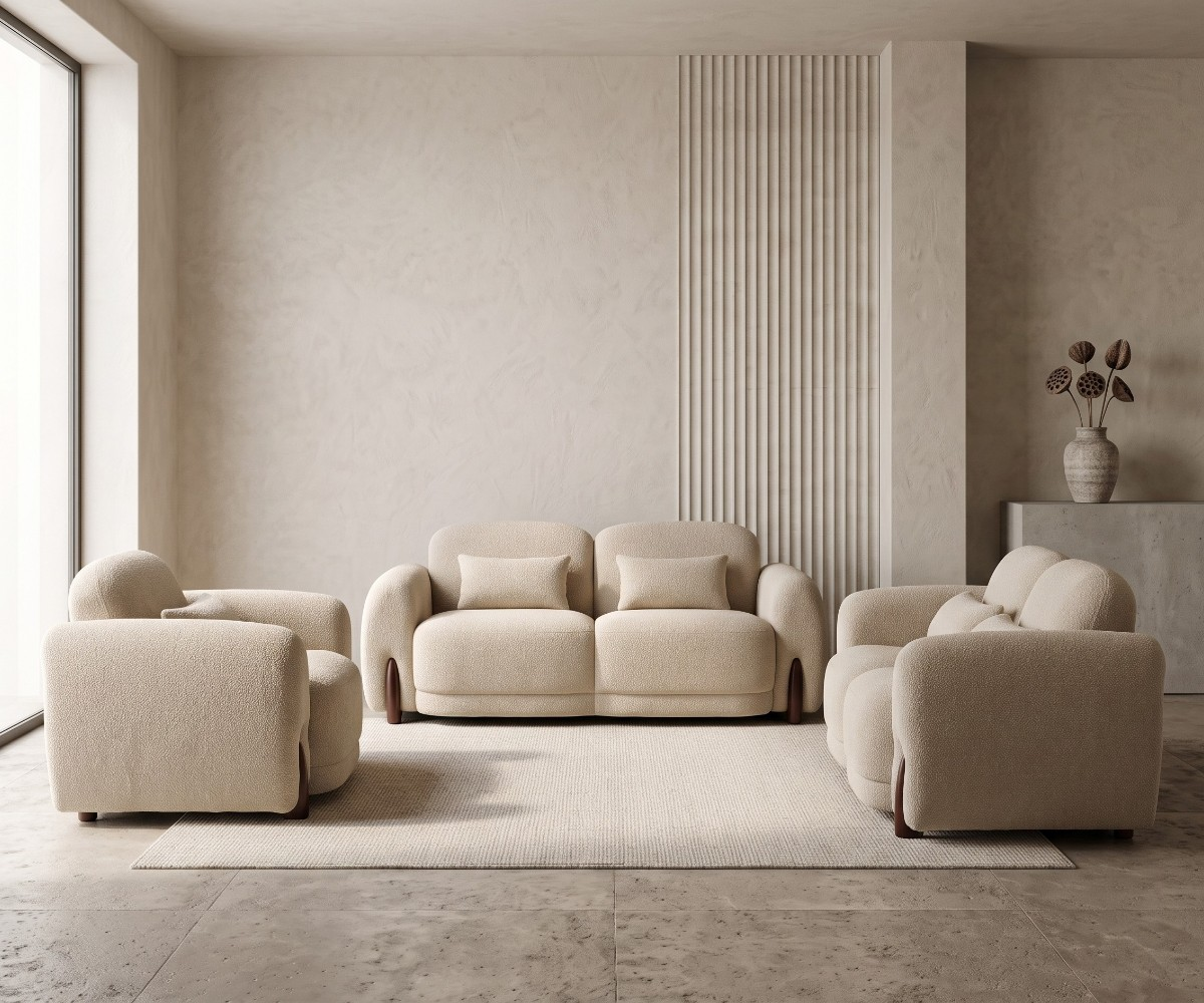 Modern Curved Bouclé Sofa Set