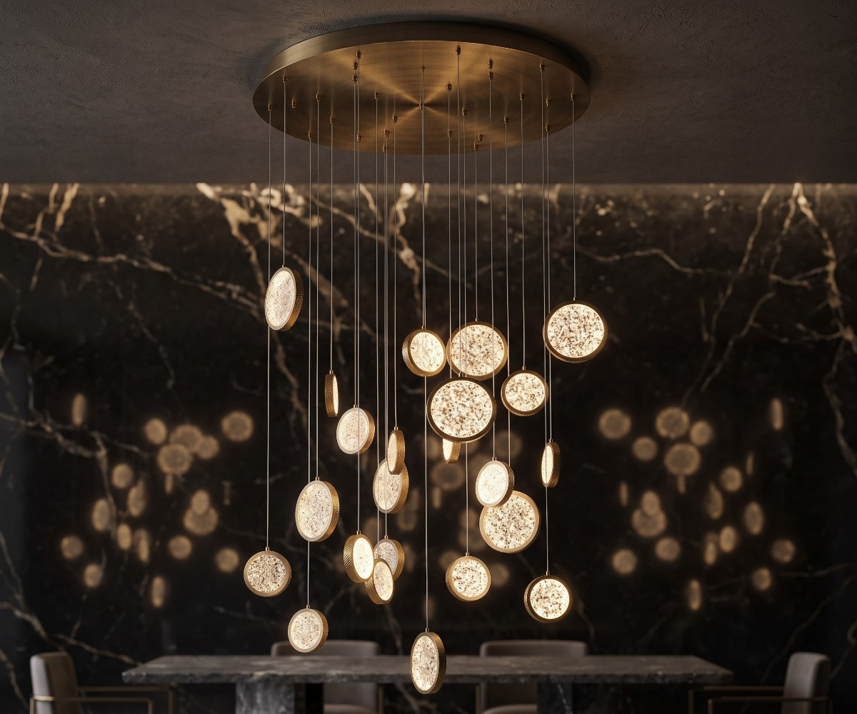Modern Brushed Brass Multi-Light LED Pendant Chandelier