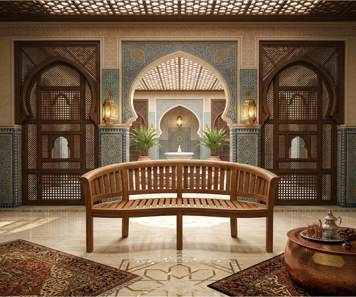 Banana Crescent Teak Bench