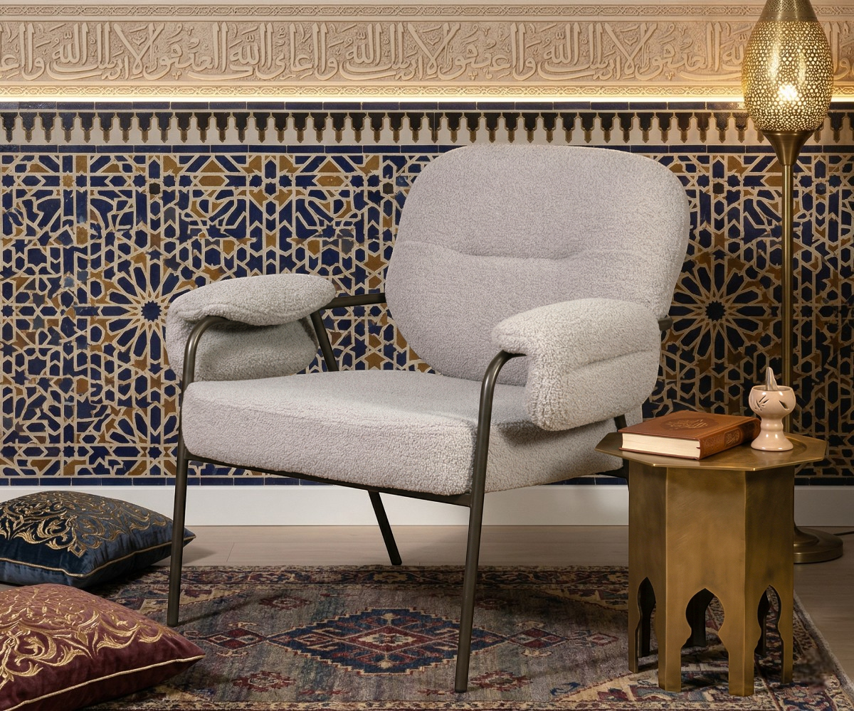 FALKEN BEIGE BOUCLE LOUNGE ARMCHAIR