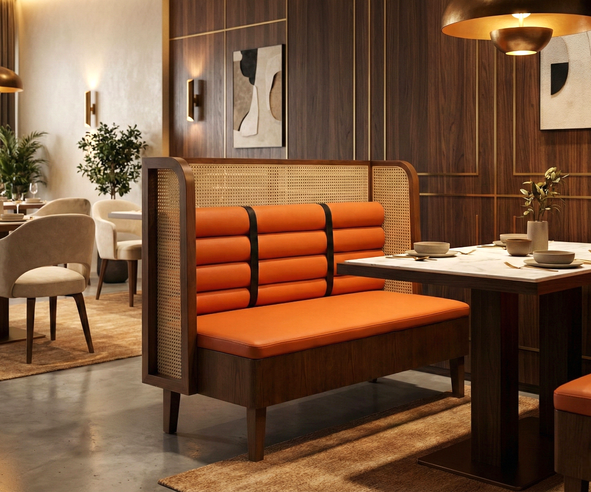 Tangerine Bolster Cane Booth