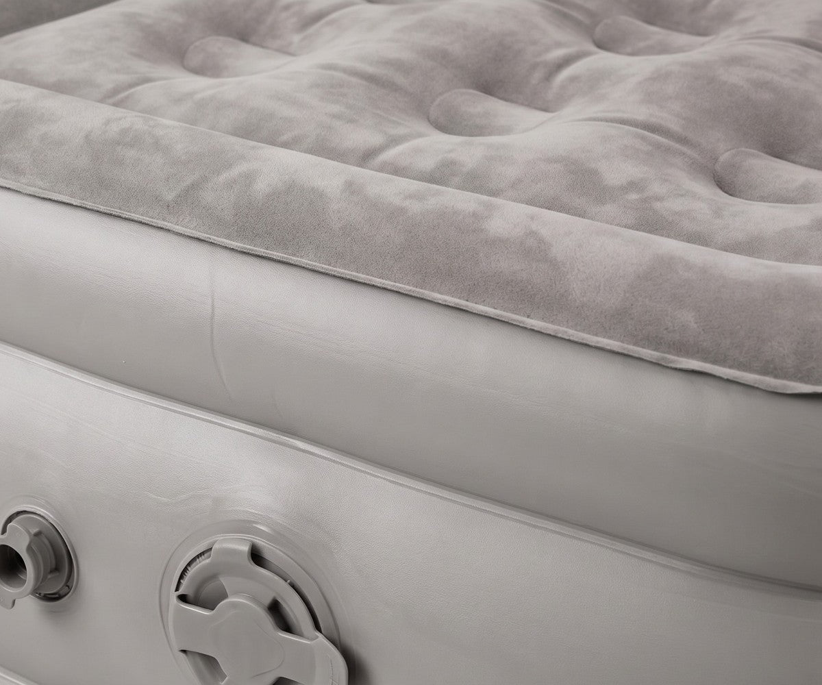 Inflatable guest air bed with manual valve and high-gauge PVC sidewalls