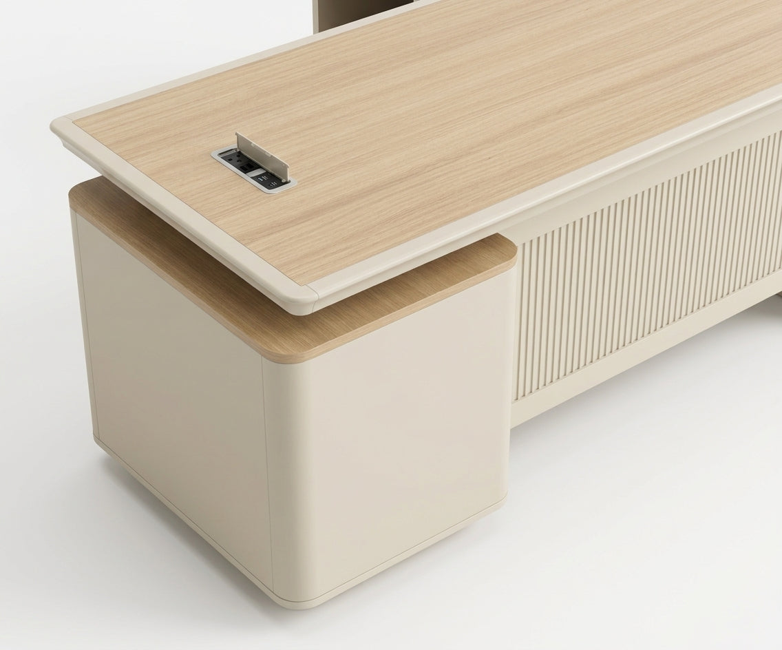 High-end two-tone L-shaped executive desk