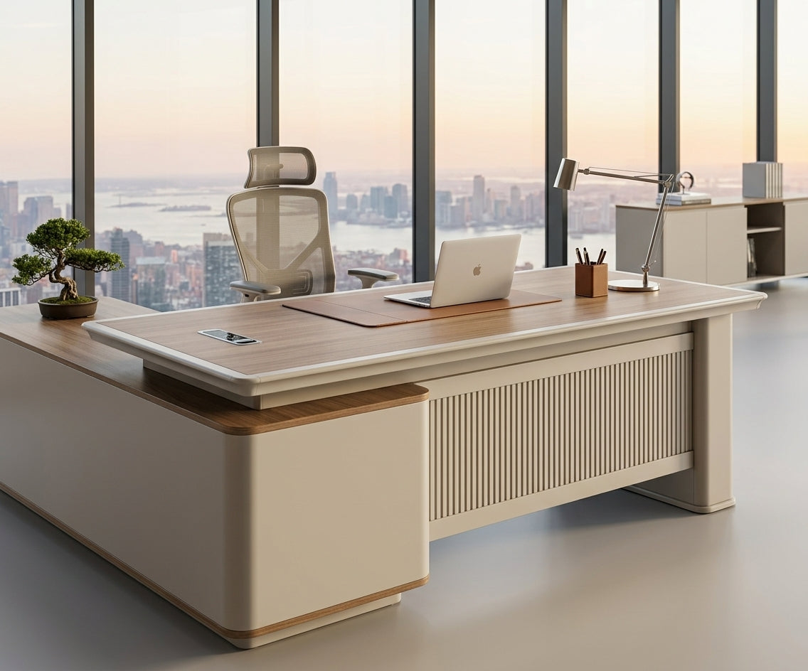 High-end two-tone L-shaped executive desk