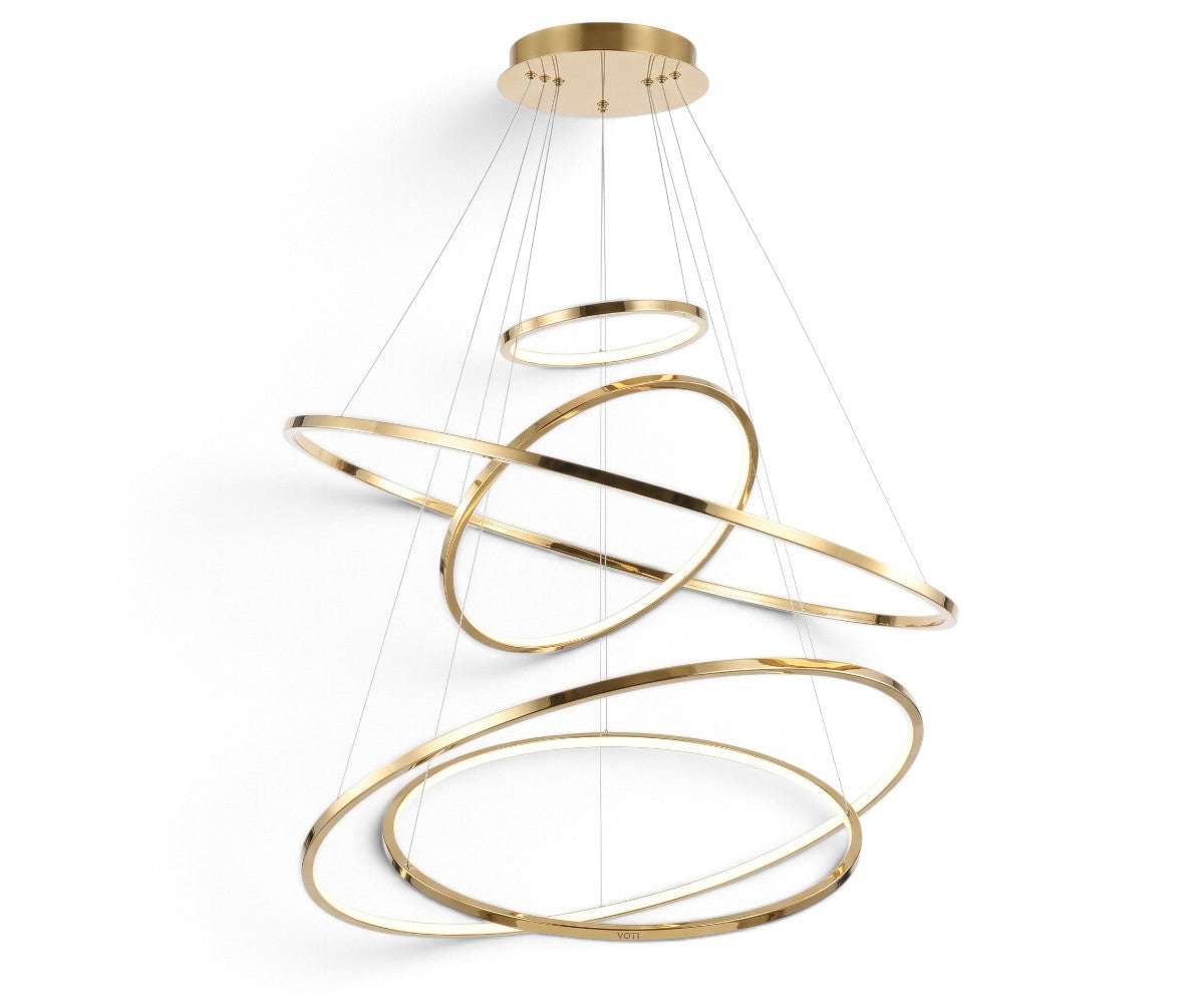 Modern Brass Spiral Multi-Ring LED Chandelier