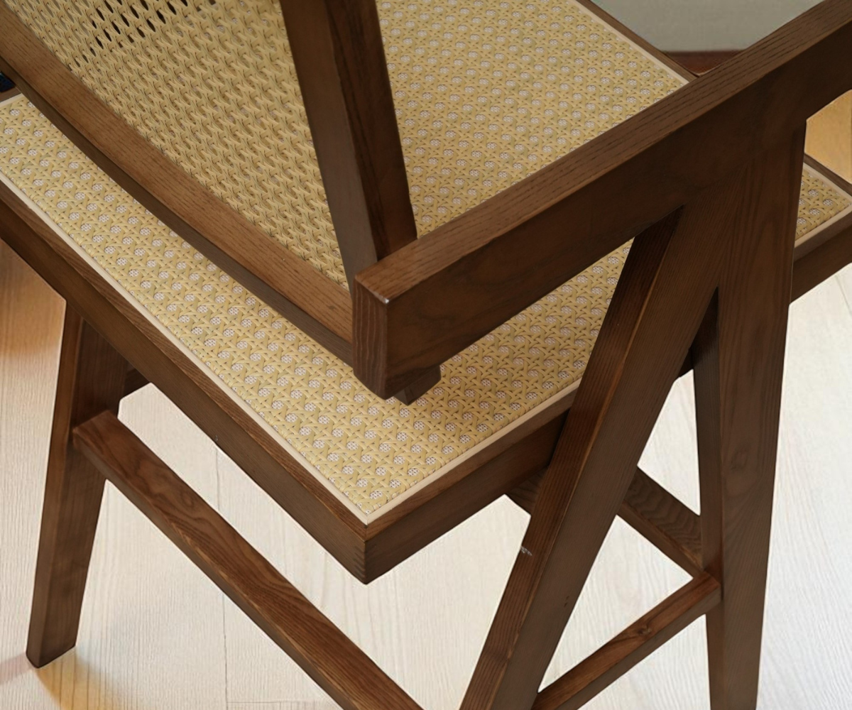 Rattan Bar Chair-Dark Walnut Color MZ-9