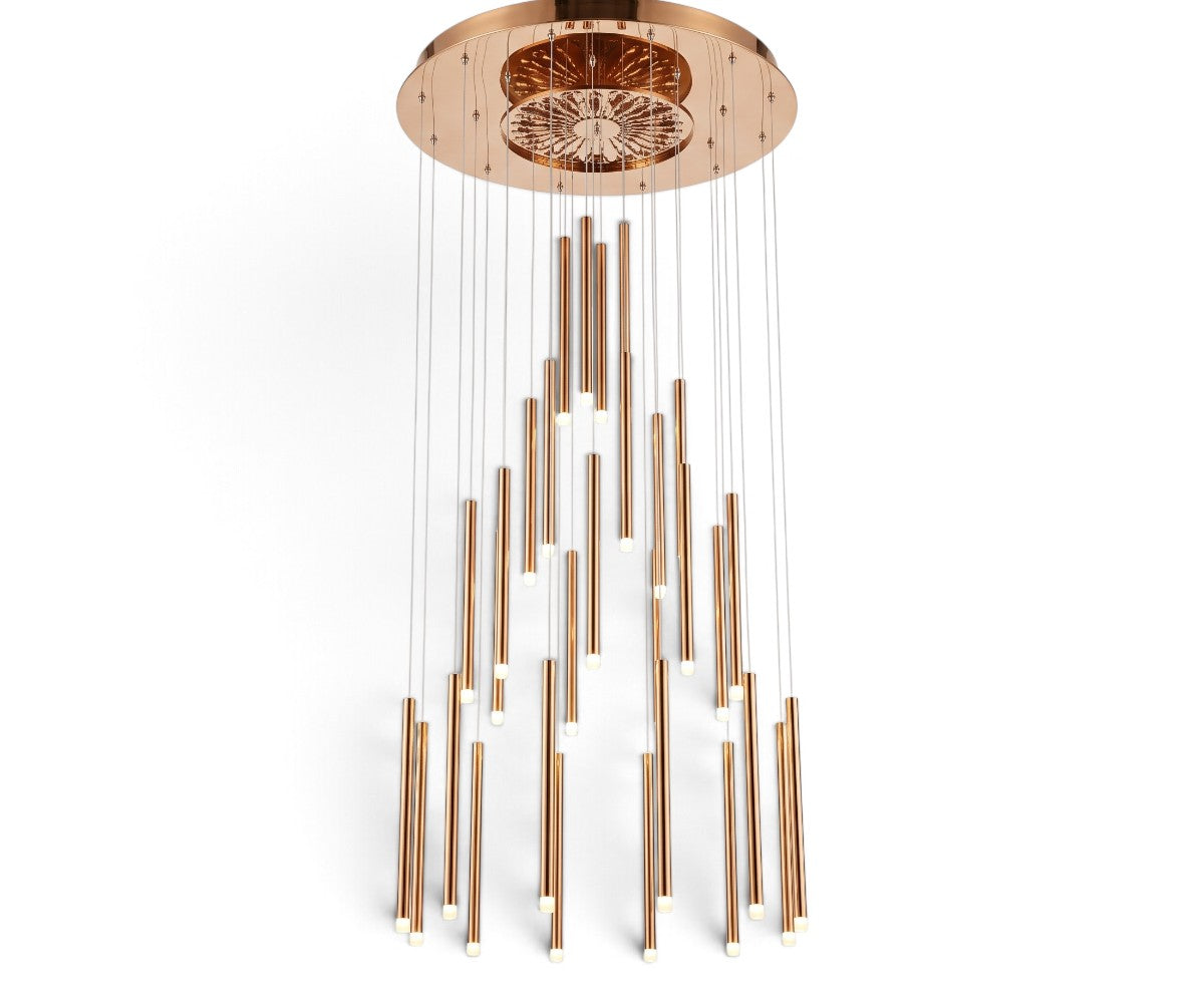Rose Gold LED Cascade Pendant Chandelier with Tubular Lights