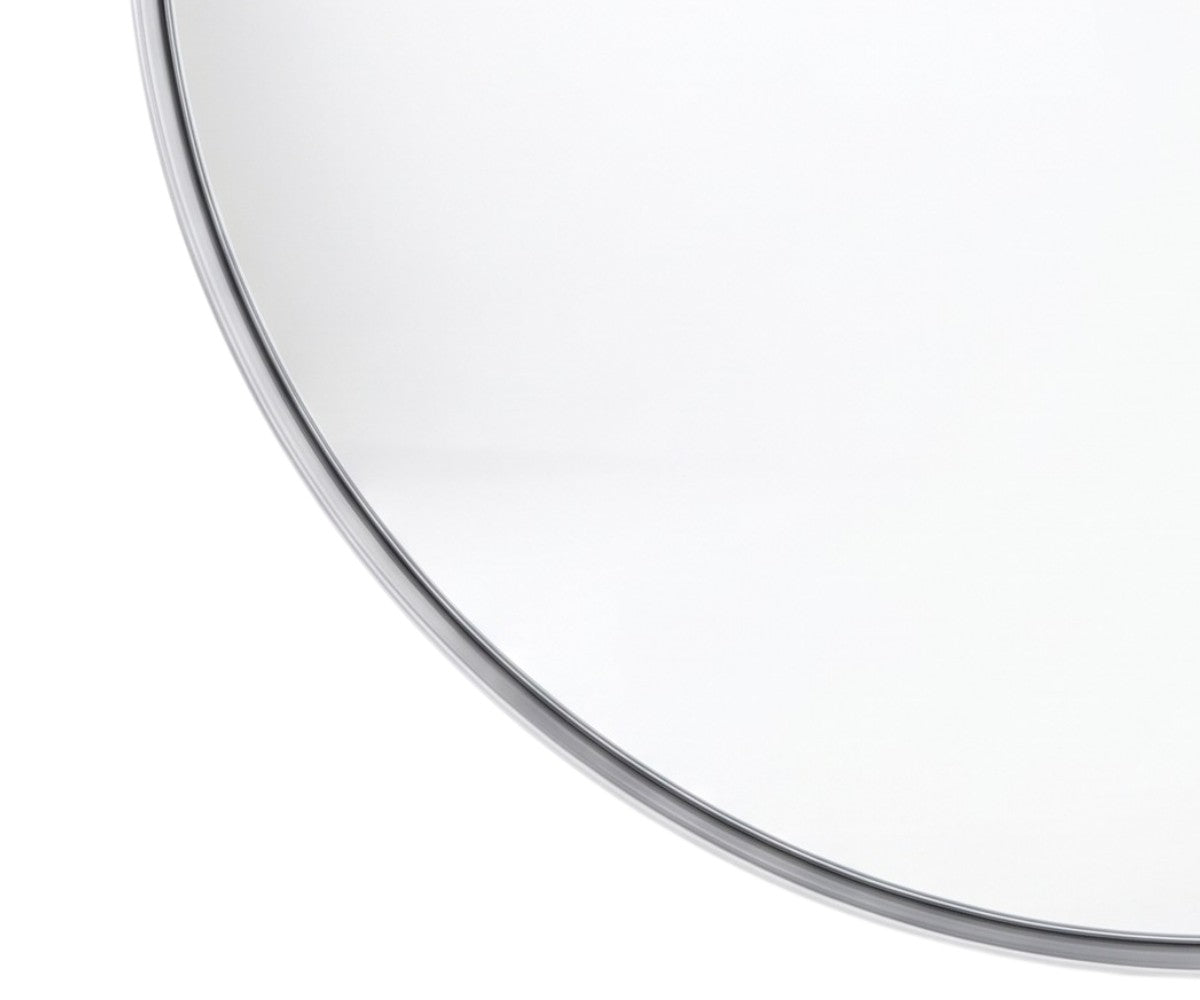 Circular silver-framed mirror for bathroom, hallway, and bedroom walls