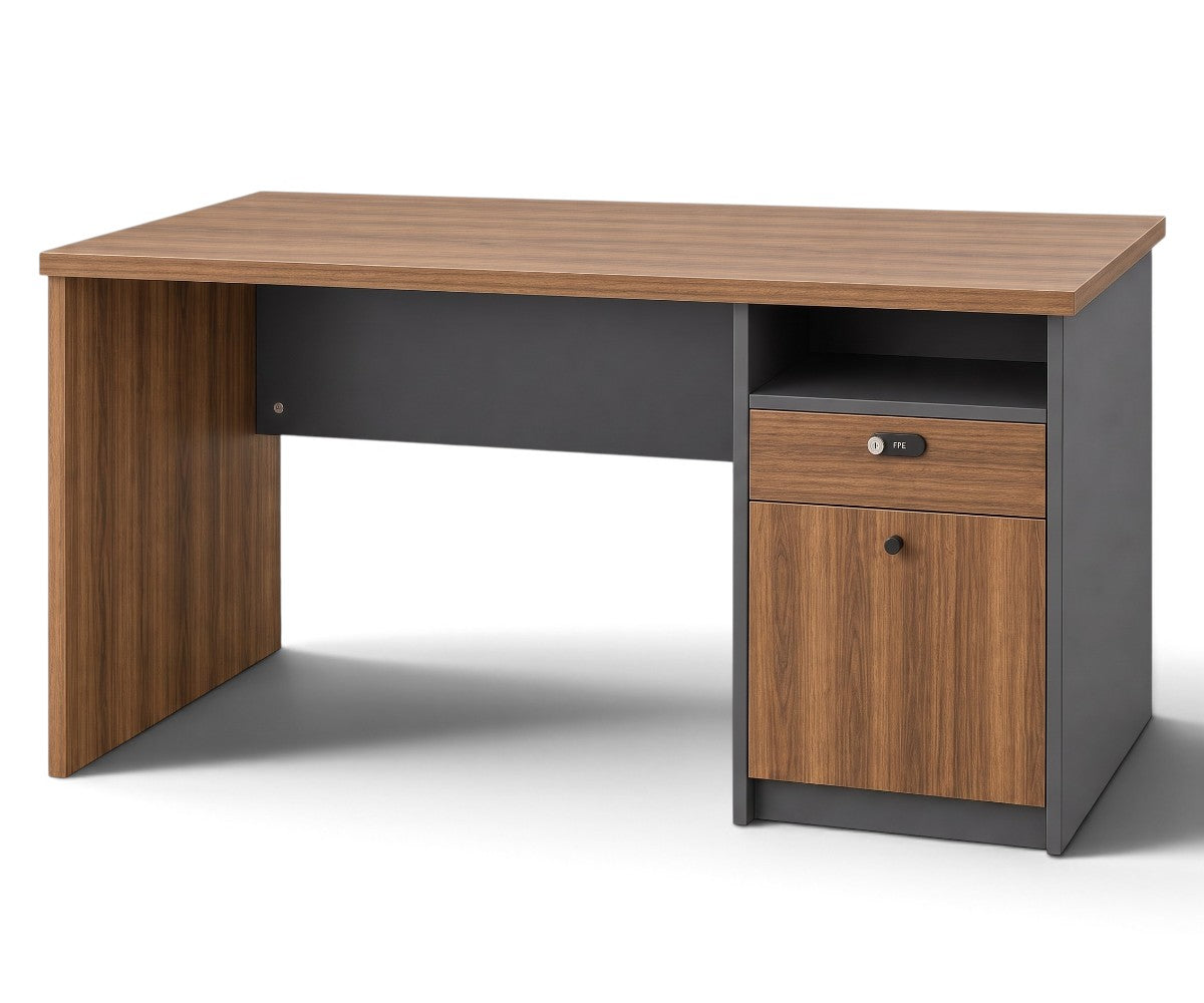Modern Wooden Office Desk with Lockable Storage Cabinet