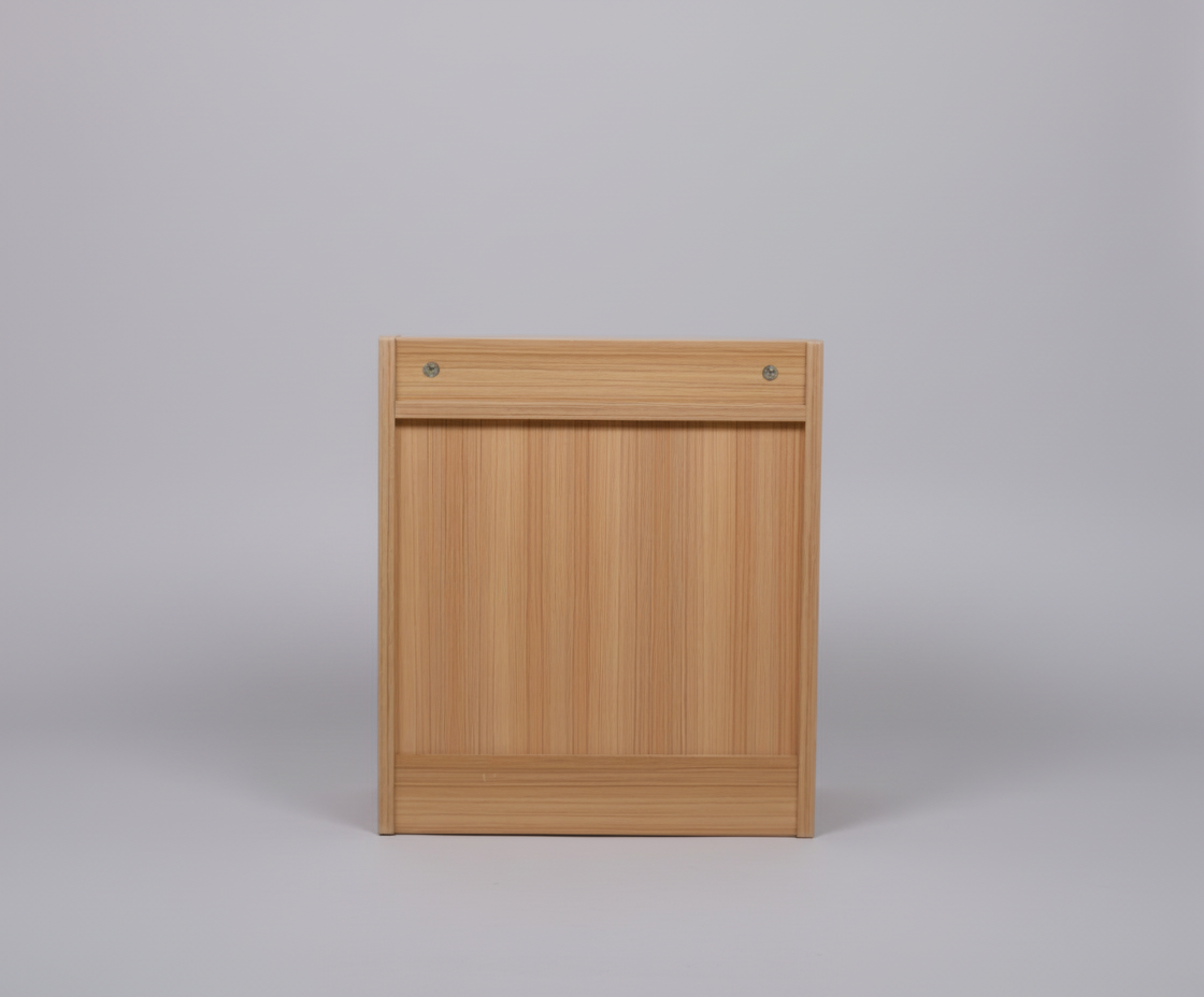 A001 oak drawer nightstand, front view of two drawers with a raised back lip