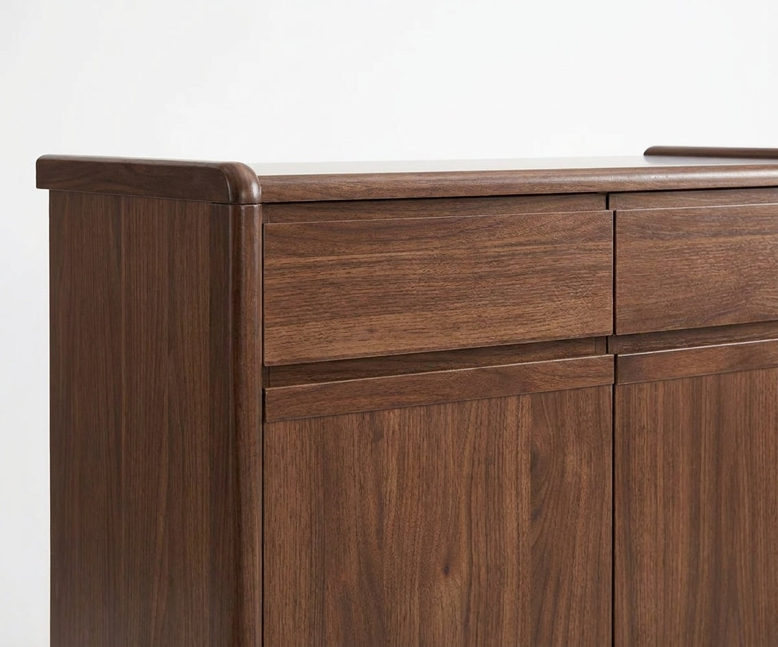 A271 brown wooden cabinet in a panelled hallway with a gold mirror