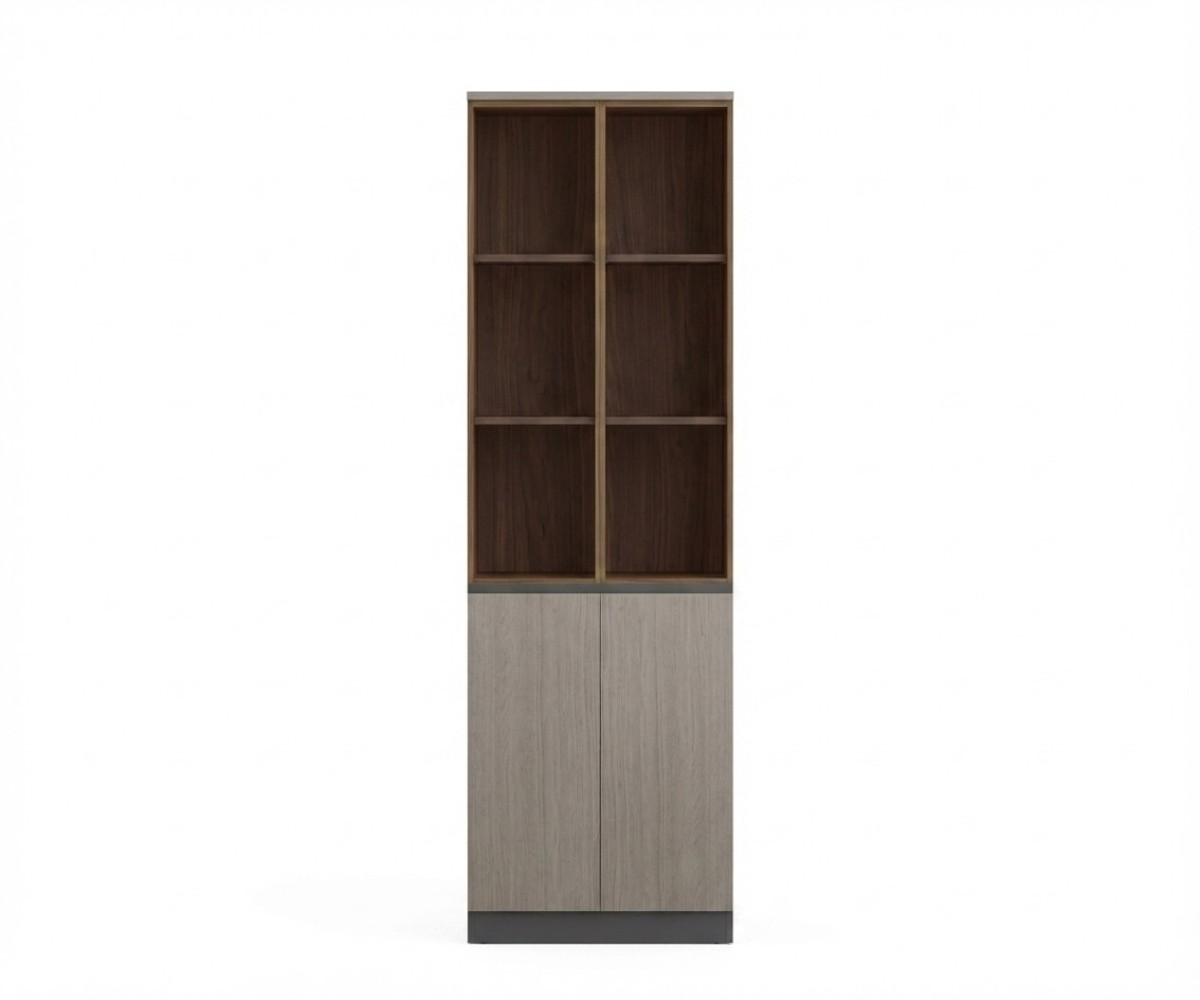 A3-108A walnut display cabinet with open shelving in a bright room